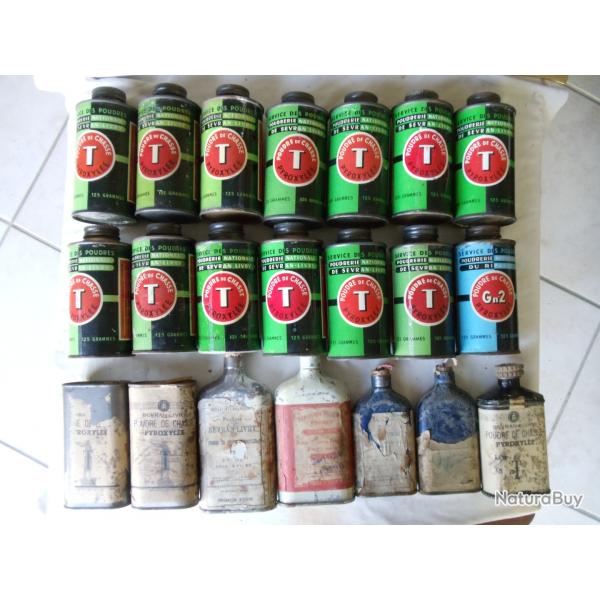 Lot de 21 bidons de poudre ancien vides.