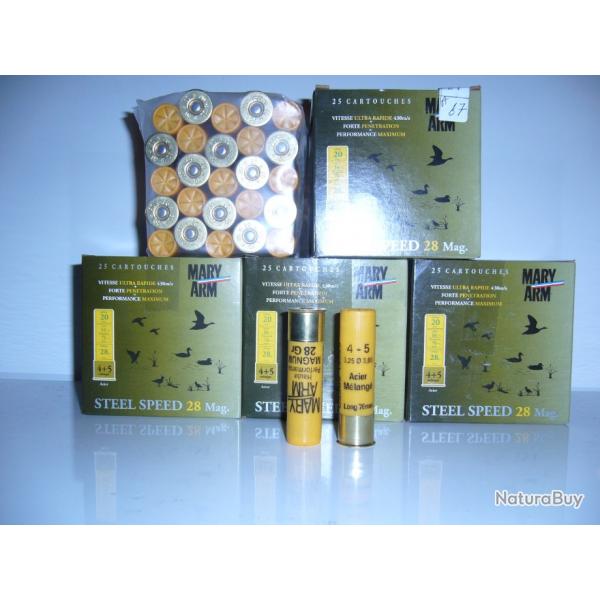 CARTOUCHE CALIBRE 20  PLOMB N 4-5 ACIER MELANGE  28GR