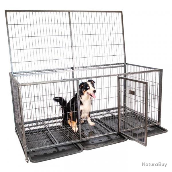 Cage pour chien intrieur et extrieur Mouvedy2XL, 180x93x89cm, caisse de transport, roues verrouill