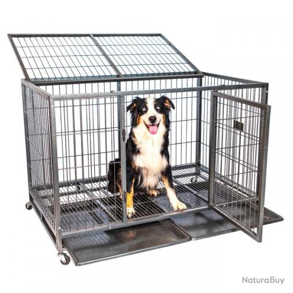 Cage pour chien intrieur et extrieur MouvedyXL, 123x79x84cm, caisse de transport, roues verrouilla