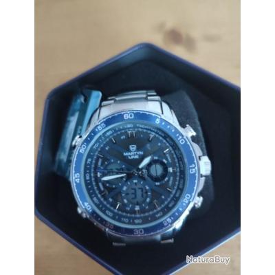 Montre Chronographe Martyn Line - Boîtier Acier Noir, Bracelet Acier, étanche 30m - Neuf Avec étiquettes, Style Classique
