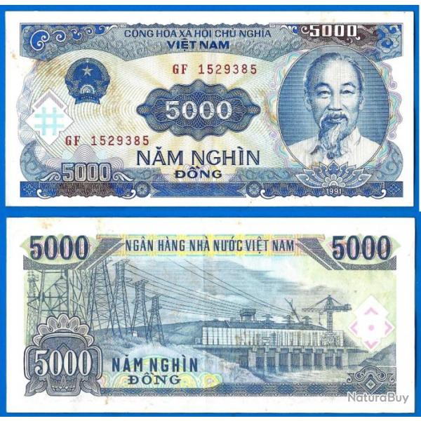 Vietnam 5000 Dong 1991 Billet Barrage Electrique