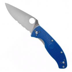 Couteau "Tenacious" S35VN / nylon-fibre de verre bleu, Tranchant partiellement dentelé [Spyderco]