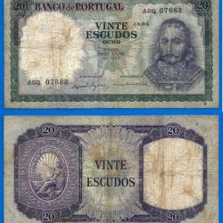 Portugal 20 Escudos 1960 Antonio Luiz De Menezes Billet Europe