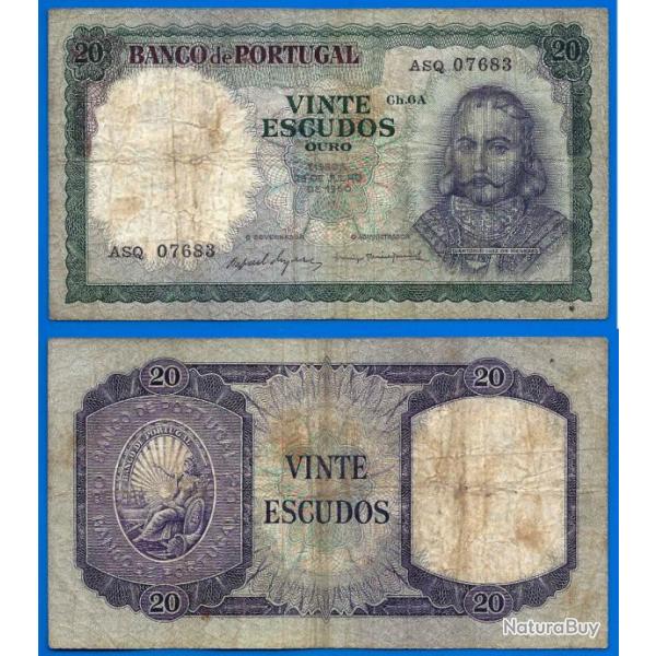 Portugal 20 Escudos 1960 Antonio Luiz De Menezes Billet Europe