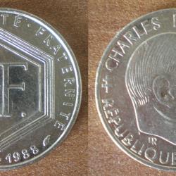 France 1 Franc 1988 Charles De Gaulle Commemorative Piece