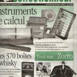 la vie du collectionneur 370 juin 2001 , tout sur zorro, boites de whisky, tout sur le calcul,