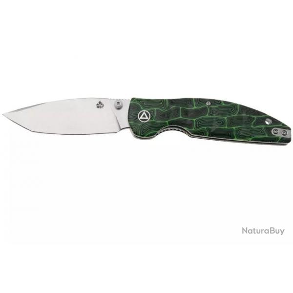 Couteau QSP Turtle Punk Black/Green G10 Lame Tanto Acier 14C28N IKBS Linerlock CLip QS158C1