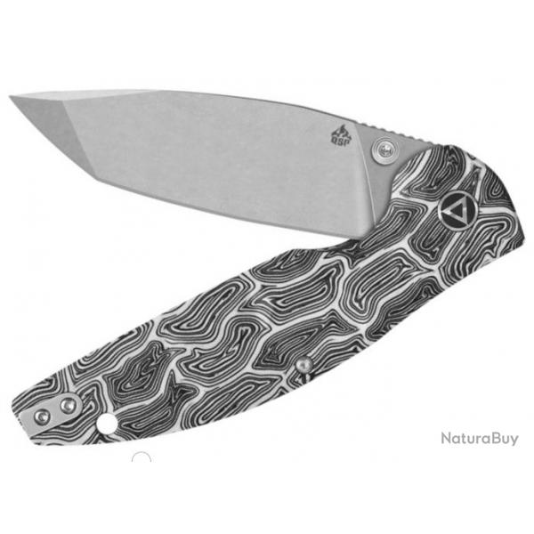 Couteau QSP Turtle Punk Black/White G10 Lame Tanto Acier 14C28N IKBS Linerlock CLip QS158B1