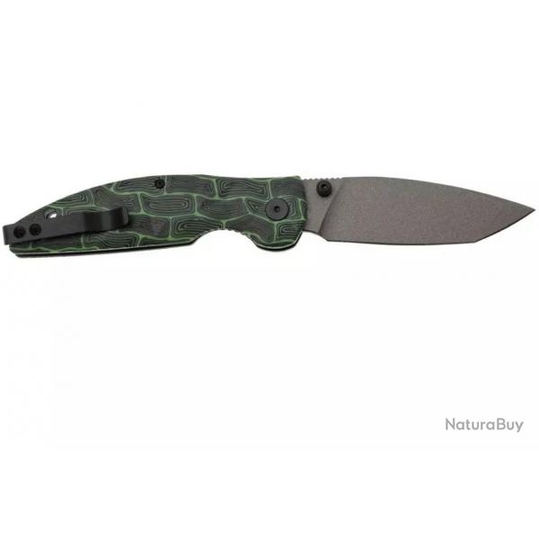 Couteau QSP Turtle Punk Black/Green G10 Lame Tanto Acier 14C28N IKBS Linerlock CLip QS158C2