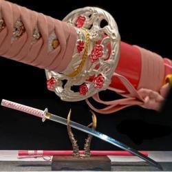 Magnifique katanas japonais, lady's Pink, acier solide 1095, très tranchant, arme de coupe