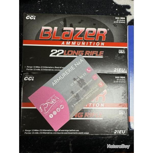 500 MUNITIONS CCI 22lr Blazer Round Nose HV /500 Blazer C/22LR 40 Grains LIV GRATIS