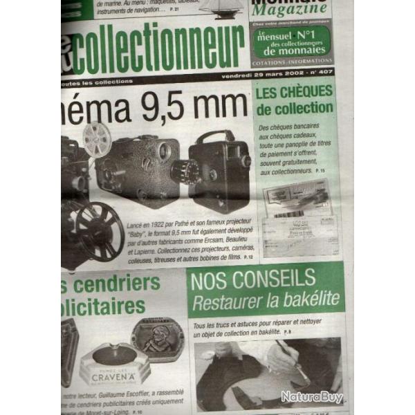 la vie du collectionneur 407 restaurer la baklite, cinma 9,5 mm, cendriers publicitaires en moret,