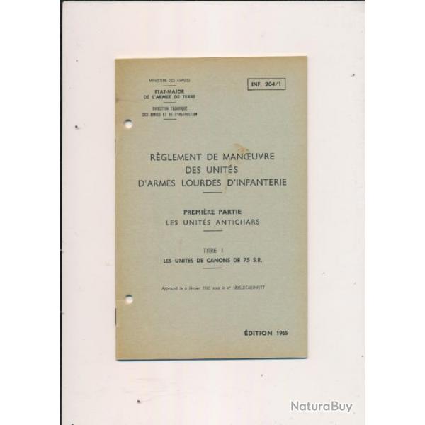 Manuel instruction LES UNITES DE CANON DE 75 SANS RECUL de 1965 26 PAGES