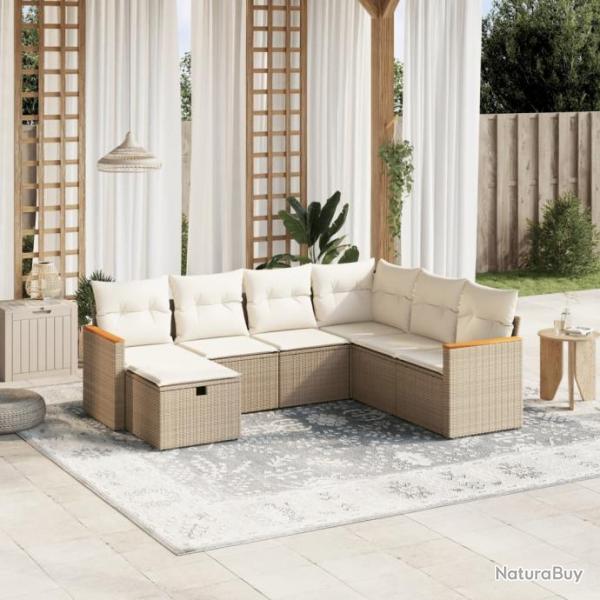 Salon de jardin avec coussins 7 pcs beige rsine tresse