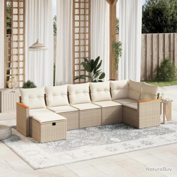 Salon de jardin avec coussins 7 pcs beige rsine tresse