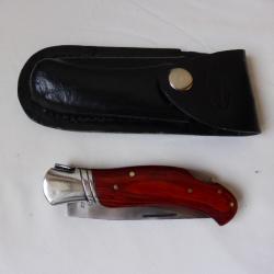 Couteau de chasse pliant LAGUIOLE à pompe avec étui cuir PRADEL FRANCE