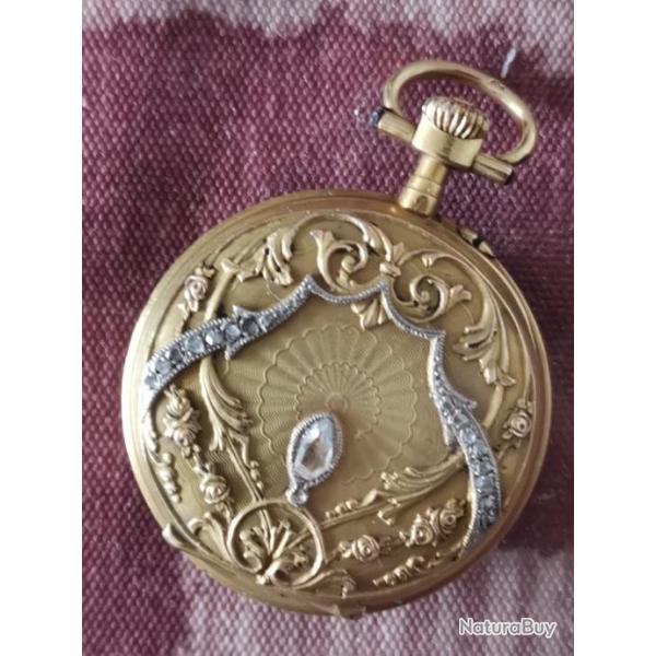 Montre or a gousset femme, a porter autour du coup 18k, sevran a bordeaux mcanisme lecoutre,