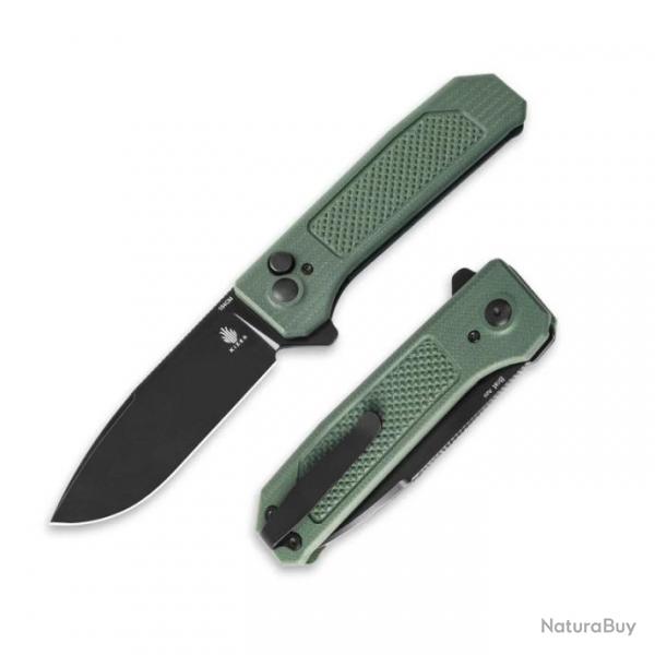 Couteau Kizer Brat Green Integral G10 Lame Acier 154CM Black IKBS Button Lock Clip KIV3630C2