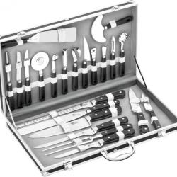 Valise Cuisinier 23 Pièces - 8 Couteaux + 15 Ustensiles de Cuisine - Acier Inoxydable