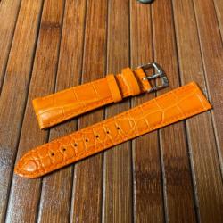 BRACELET MONTRE CUIR DE CROCODILE ORANGE 20