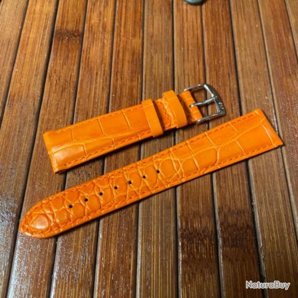 BRACELET MONTRE CUIR DE CROCODILE ORANGE 20