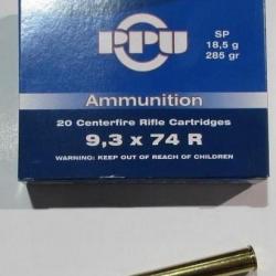 2 boites  neuve de 20 cartouches Partizan  de calibre 9,3x74R, 285 grains , SP