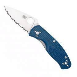 Couteau "Persistence" S35VN / nylon-fibre de verre bleu, Tranchant dentelé [Spyderco]