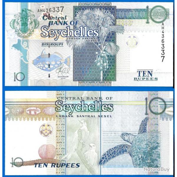 Seychelles 10 Rupees 2013 Billet Neuf Ile Tortue Poisson Oiseau Animal Billet Afrique