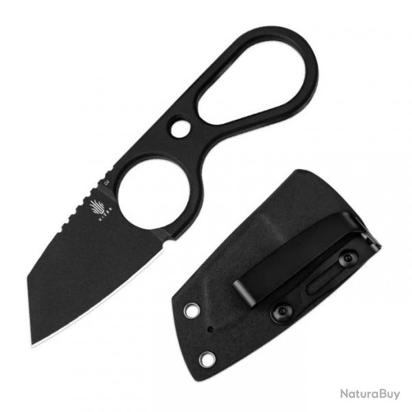 Couteau Kizer Bowtie Lame Acier D2 BLK Reverse Tanto Manche Acier Etui Kydex Clip KI1061A2