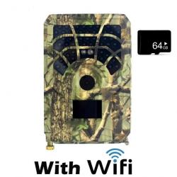 Caméra de Chasse html HD 1080P à Infrarouge avec Vision Nocturne Wi-Fi 24MP + Carte SD 64Go