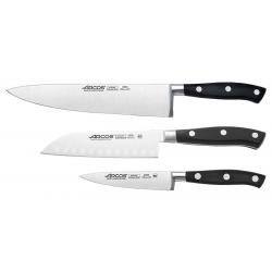 Couteau Coffret Riviera Noir - Arcos- santoku 140mm - office 100m - Chef 200mm