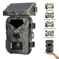 Caméra de Chasse Piège Photographique 20 MP HD + Panneau Solaire + Carte Sd 32Giga