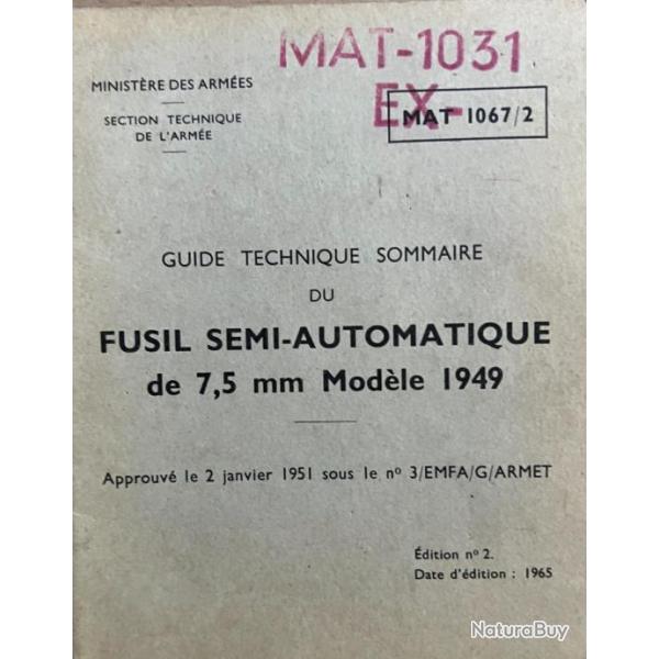 Guide technique sommaire du fusil semi-automatique de 7.5mm Mle 1949