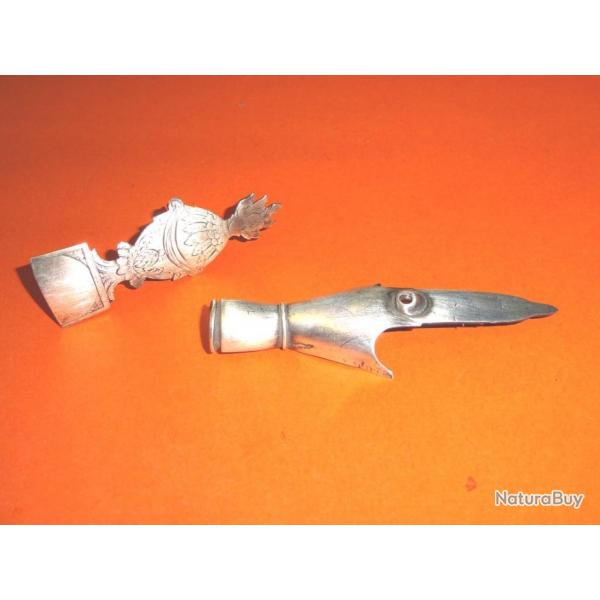 LOT capuche argent + embout de dcor en argent de fusil - VENDU PAR JEPERCUTE (D24E2)