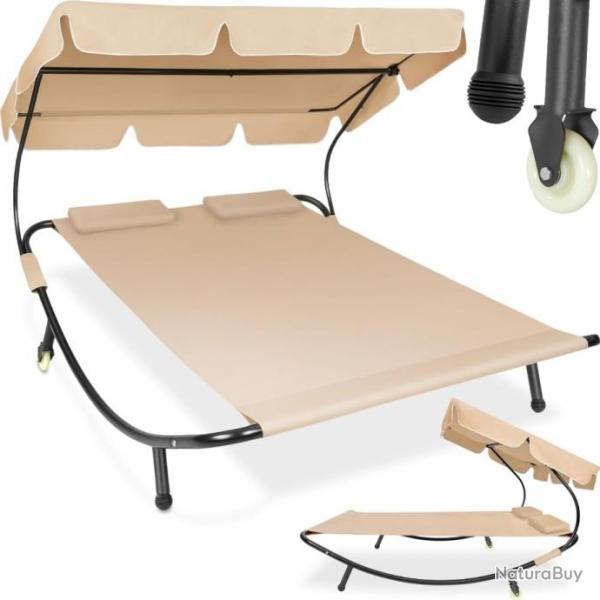 Chaise Longue Transat de Plage Relax Bain de Soleil 2 Places + Coussins Terrasse Jardin Pelouse