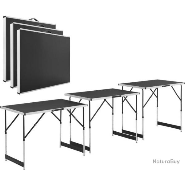 Table de camping Pliante en aluminium 100 x 60 cm Lot de 3 Hauteur rglable et Pliable Multifonction