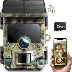 Caméra de Chasse Solaire 4K 30fps 46MP WiFi Bluetooth Camera Chasse avec Carte Micro SD U3 32GB