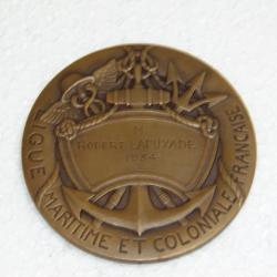 GROS MÉDAILLON LIGUE MARITIME ET COLONIALE nominative 1934 EN BRONZE