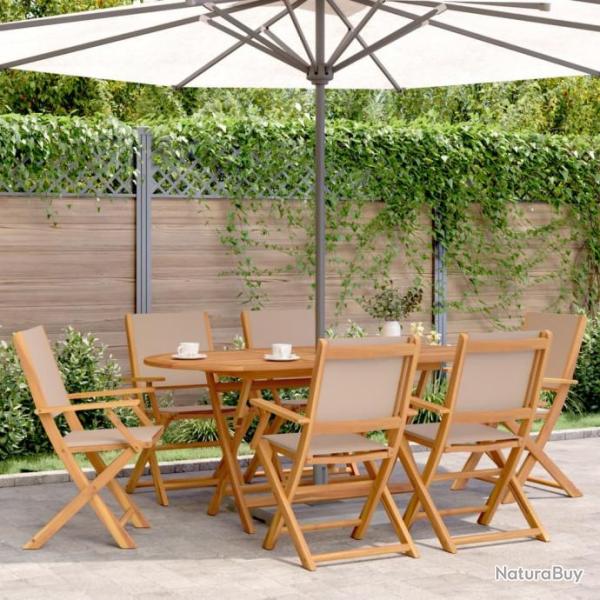 Ensemble  manger de jardin 7 pcs taupe tissu et bois massif