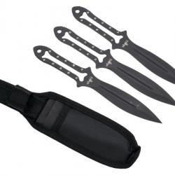 JEU 3 COUTEAUX LANCER THIRD 10CM INOX NOIR + ETUI