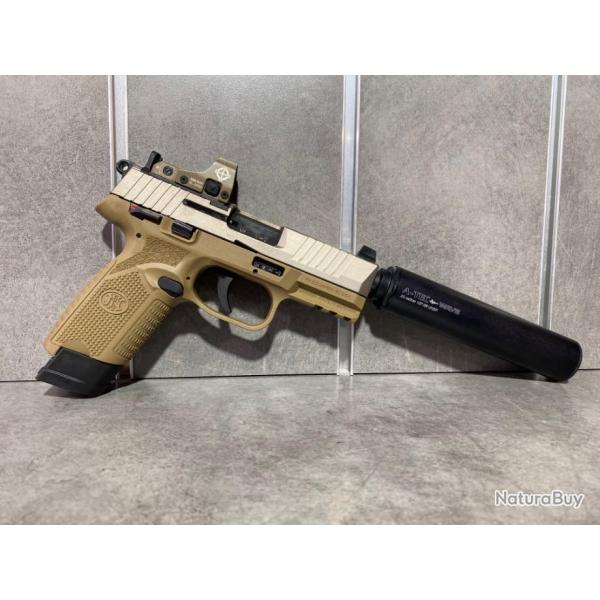 Pistolet FN Herstal Mod 502 FDE Calibre 22 Lr + Point rouge SIGHTMARK + Silencieux A-TEC