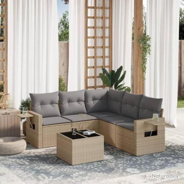 Salon de jardin avec coussins 6 pcs beige rsine tresse