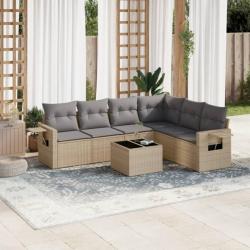 Salon de jardin avec coussins 7 pcs beige résine tressée