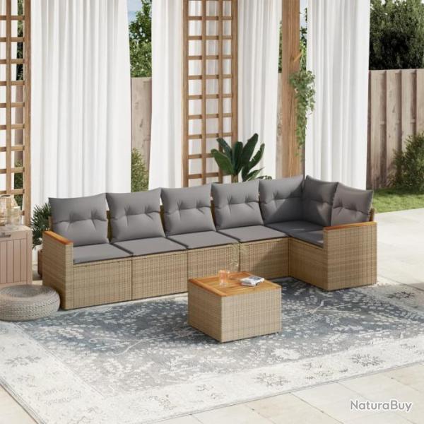 Salon de jardin avec coussins 7 pcs beige rsine tresse