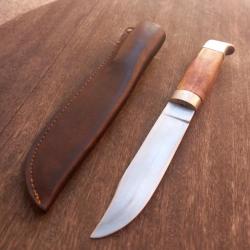 Ancien Couteau de Chasse PUUKKO Manche en Bois avec Fourreau en cuir