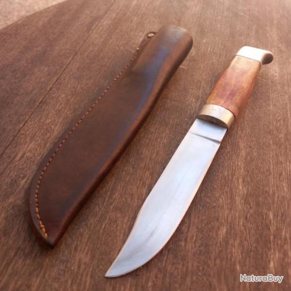 Ancien Couteau de Chasse PUUKKO Manche en Bois avec Fourreau en cuir