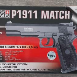 Pistolet 4.5mm P1911 MATCH 20 BBs suisse armes