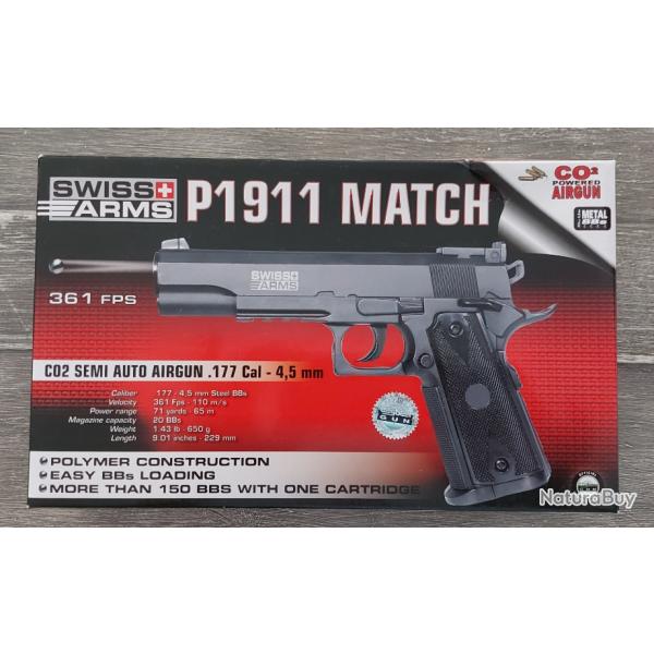 Pistolet 4.5mm P1911 MATCH 20 BBs suisse armes