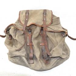 Sac à dos Armée Française années 1950 - 1960. Indochine Algérie, randonnée. Toile et cuir surplus